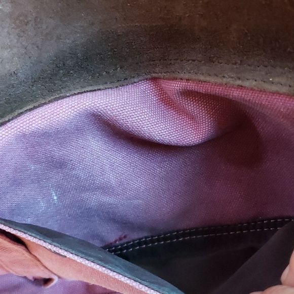 Leather & Pink Canvas Backpack Computer Book Bag - Picture 6 of 8